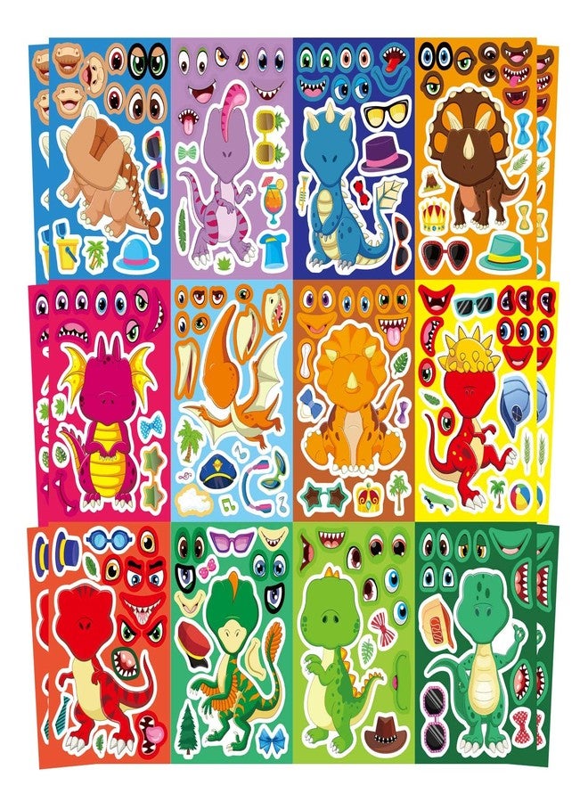 DUJAA 24 PCS Dinosaur Sticker for Kids, Make Your Own Dinosaur Sticker Sheets 12 Design Boy Girl Toddlers Stickers, Dinosaur Party Favors Supplies Art Craft, Birthday Gift, Teacher Classroom Reward - Image 1